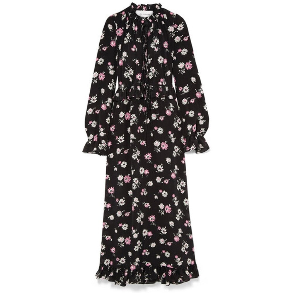 NEW Les Reveries Black Floral Silk Maxi Dress 0